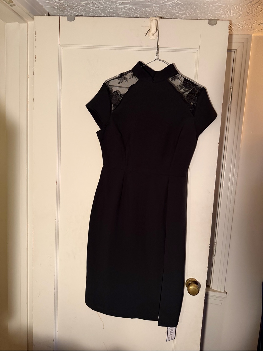 Black Lace-Shoulder Midi Sheath Dress
